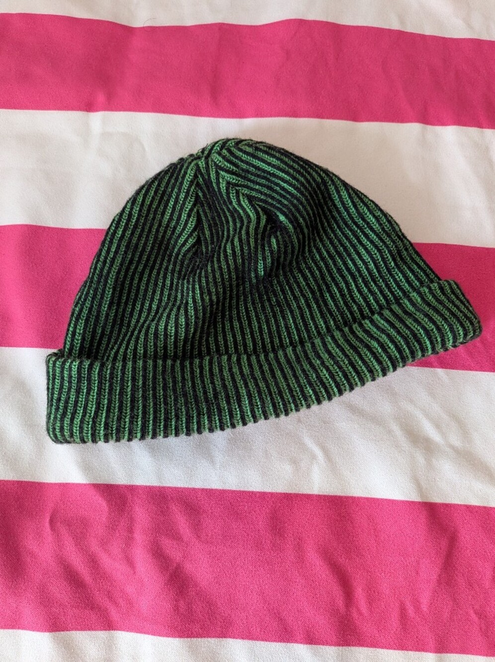 ASOS Green and Black Striped Knit Beanie